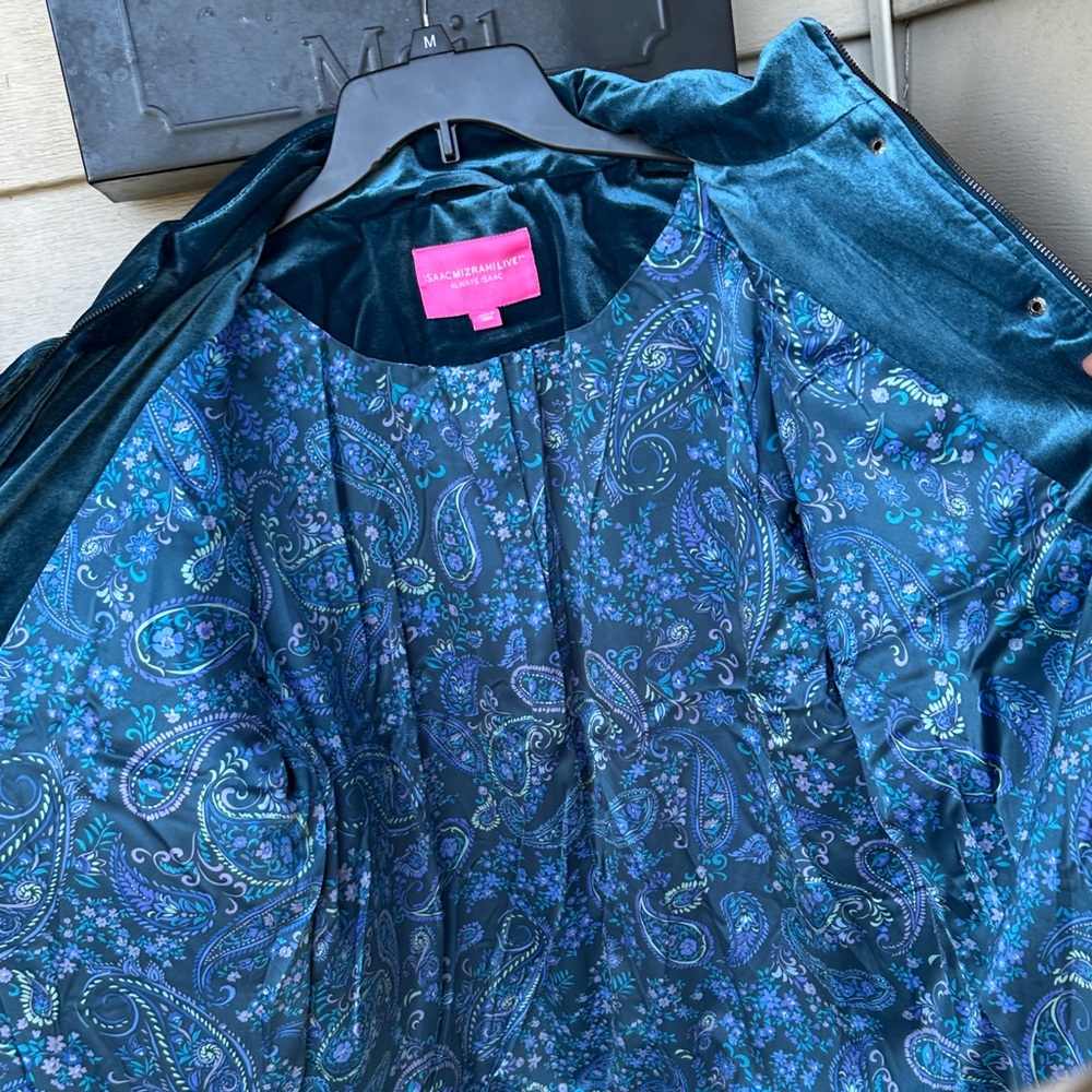 Isaac Mizrahi Live! Always Isaac Women’s Teal Velvet Jacket, size Large - Picture 4 of 8